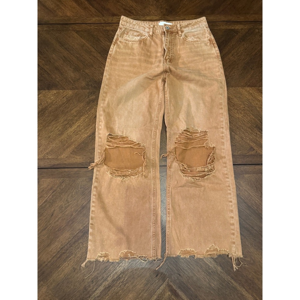 Vervet Los Angeles Distressed Wide Leg Jeans Ginger Brown V2736 Size 27 |N1 - Picture 2 of 8